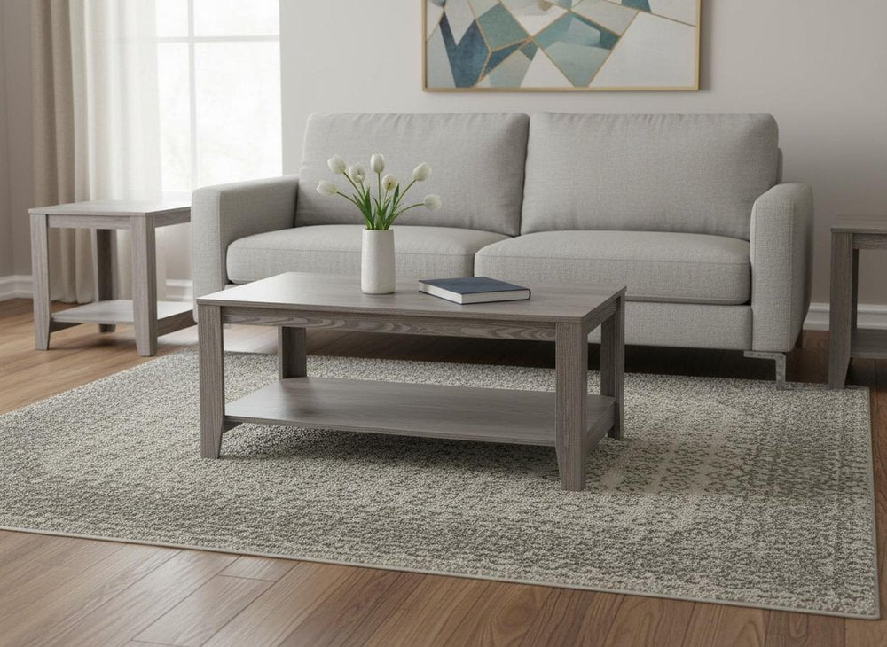 Set of Three 42" Gray Coffee Table With Shelf