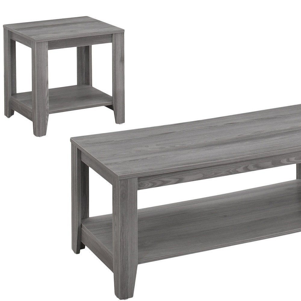 Set of Three 42" Gray Coffee Table With Shelf