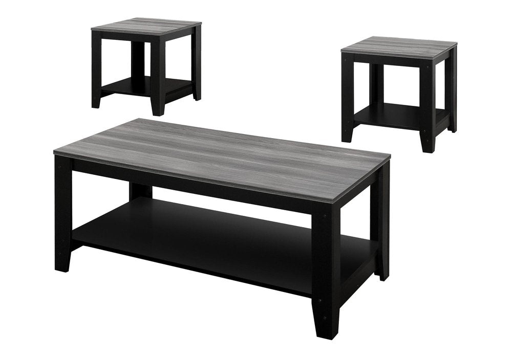 Set of Three 42" Gray And Black Coffee Table With Shelf