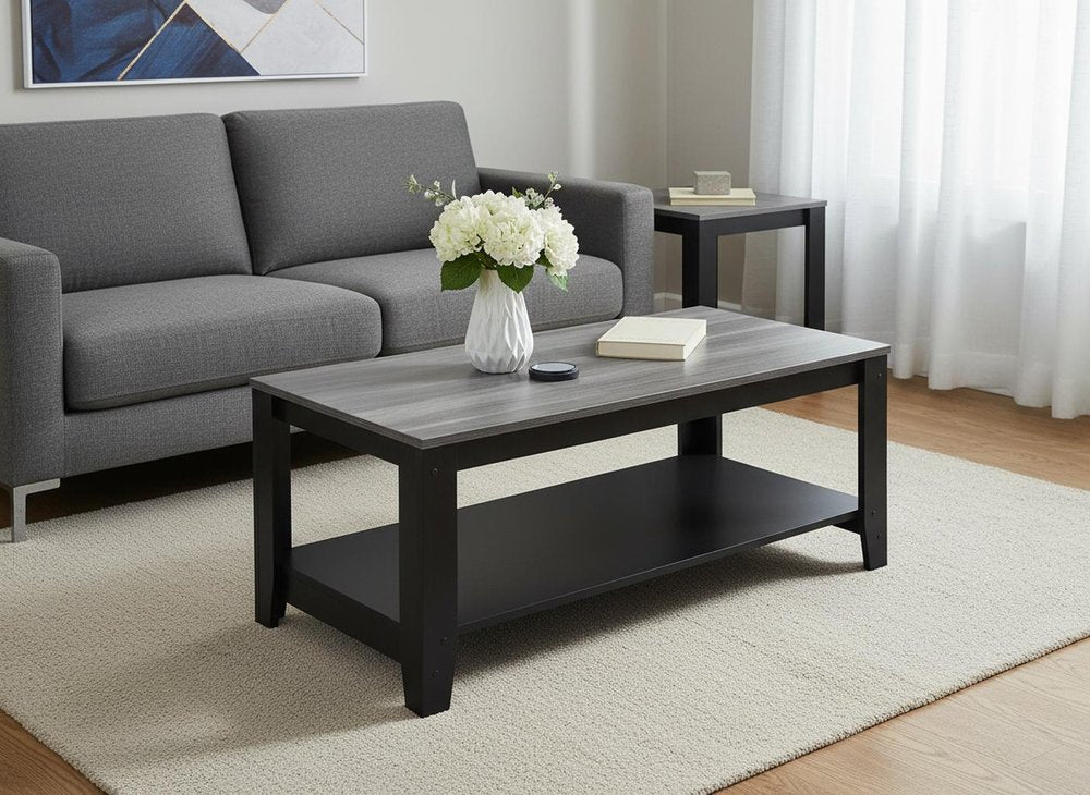 Set of Three 42" Gray And Black Coffee Table With Shelf