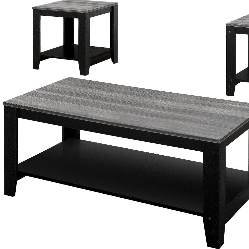 Set of Three 42" Gray And Black Coffee Table With Shelf