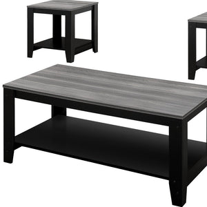 Set of Three 42" Gray And Black Coffee Table With Shelf