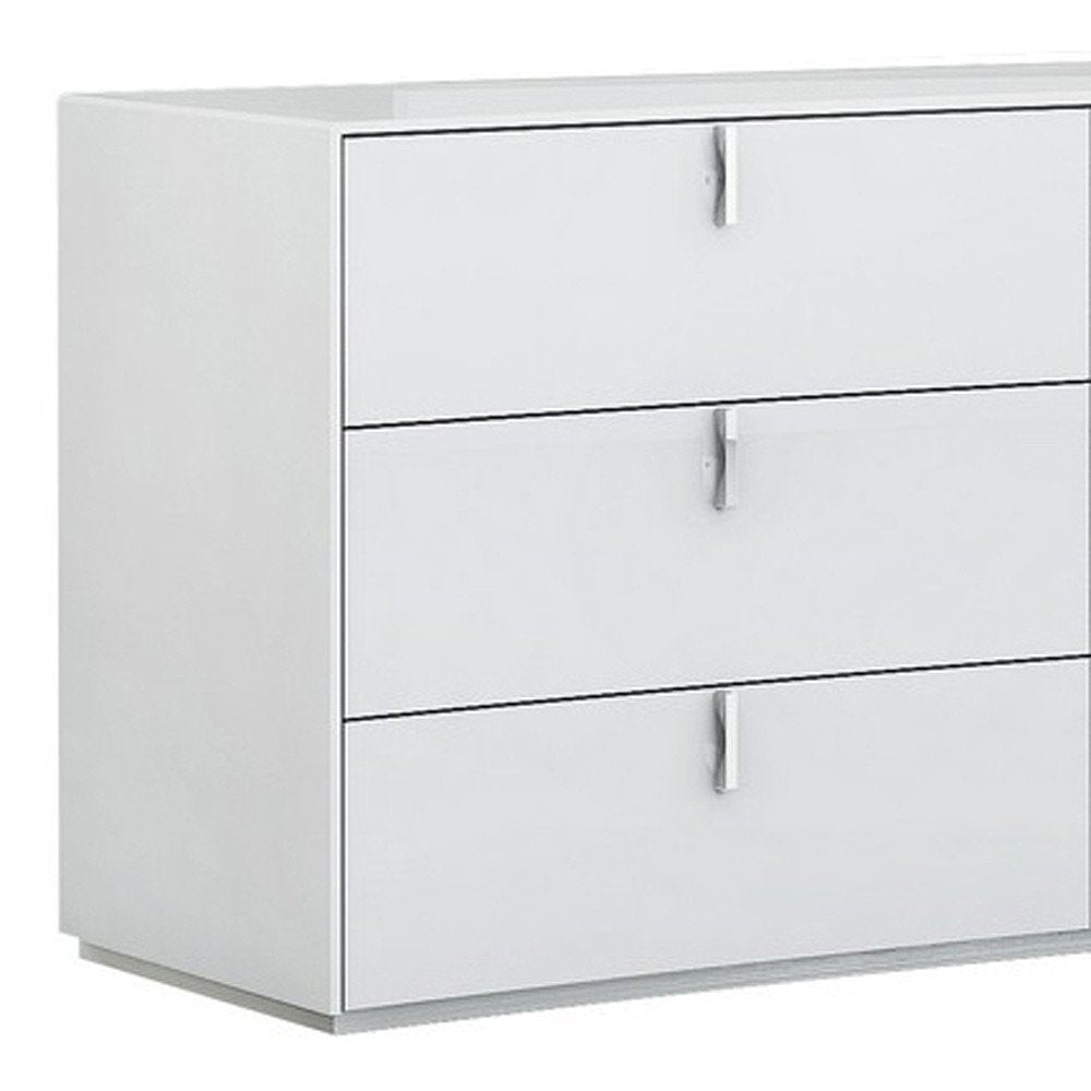 62" White Wood Six Drawer Double Dresser