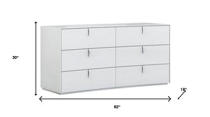 62" White Wood Six Drawer Double Dresser