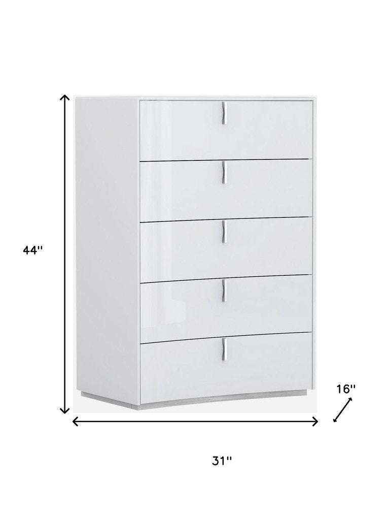 31" White Wood Five Drawer Gentlemens Chest