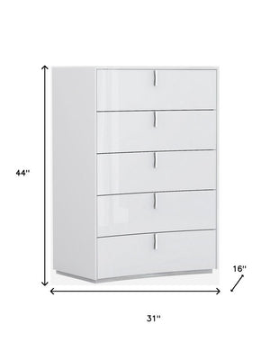 31" White Wood Five Drawer Gentlemens Chest