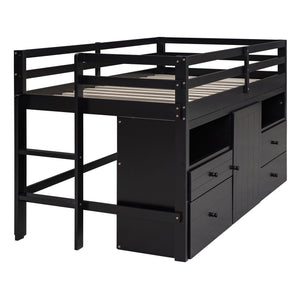 Loft Bed With 4 Drawers, Underneath Cabinet And Shelves by Couch.com
