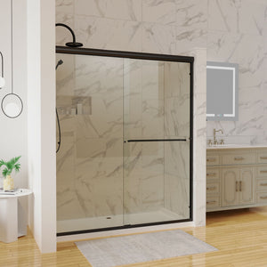 Traditional Sliding Shower Door With Clear Glass - Matte Black by Couch.com