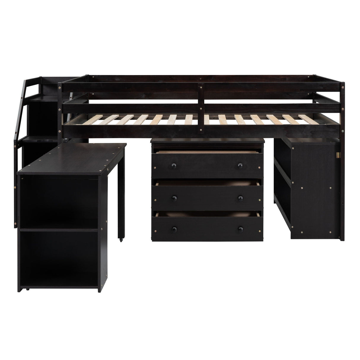 Loft Bed With Retractable Writing Desk And 3 Drawers With Storage Stairs And Shelves by Couch.com