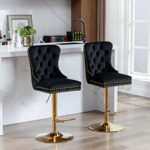 Thick Golden Swivel Velvet Barstools Adjusatble Seat Height From 25-33", Modern Upholstered Bar Stools With Backs Comfortable Tufted For Home Pub And Kitchen Island (Set of 2) by Couch.com