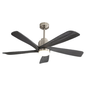 Modern Ceiling Fan With Dimmable LED Light 5 Solid Wood Blades Remote Control Reversible Dc Motor With Smart App Control - Nickel by Couch.com