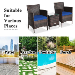 3 Pcs Outdoor Rattan Wicker Furniture Set-Blue