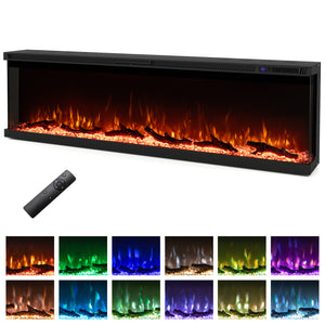 36/40/50/60 Inch Wide 3-Sided Electric Fireplace Insert with Remote Control and 12 Flame Colors-60 inch