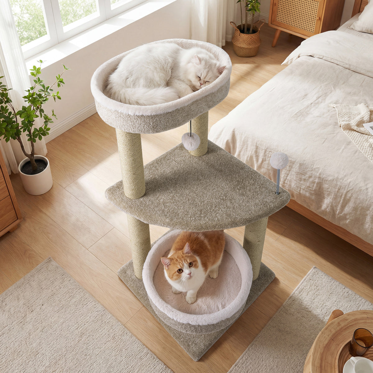 36" Carpeted Cat Tree with Plush Perches  Scratching Posts and Dangling Ball