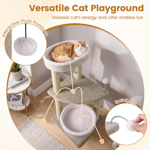 36" Carpeted Cat Tree with Plush Perches  Scratching Posts and Dangling Ball