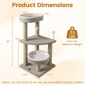 36" Carpeted Cat Tree with Plush Perches  Scratching Posts and Dangling Ball