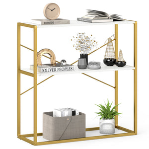 36" Console Table 2-Tier Entryway Table with Wooden Open Shelves and Metal Frame-White
