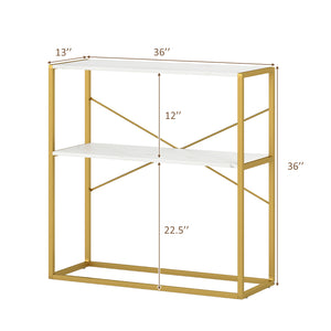 36" Console Table 2-Tier Entryway Table with Wooden Open Shelves and Metal Frame-White