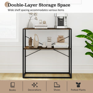36" Console Table 2-Tier Entryway Table with Wooden Open Shelves and Metal Frame-Rustic Brown