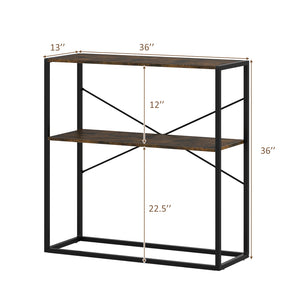36" Console Table 2-Tier Entryway Table with Wooden Open Shelves and Metal Frame-Rustic Brown