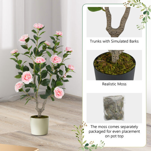 36 Inch Artificial Camellia Tree with Blooming Flower 1 Pack-Pink