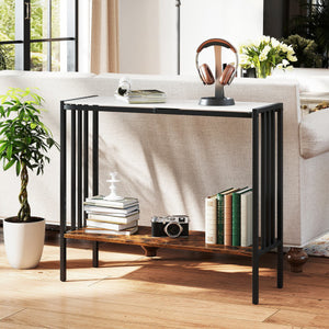 36 Inch Console Table 2-Tier Industrial Foyer Table with Sintered Stone Tabletop