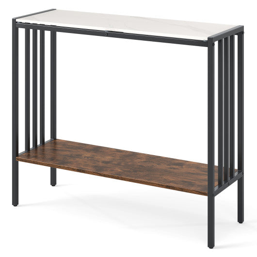 36 Inch Console Table 2-Tier Industrial Foyer Table with Sintered Stone Tabletop
