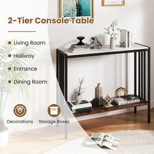 36 Inch Console Table 2-Tier Industrial Foyer Table with Sintered Stone Tabletop