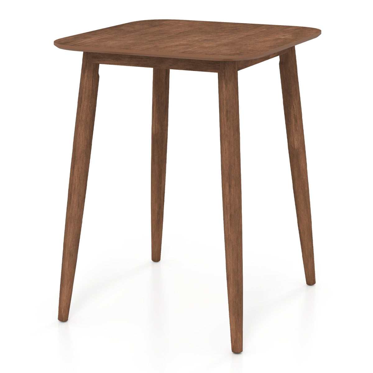 36 Inch Counter Height Bar Table Wooden High Top Pub Table with Solid Rubber Wood Legs-Walnut
