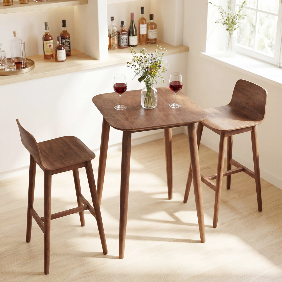 36 Inch Counter Height Bar Table Wooden High Top Pub Table with Solid Rubber Wood Legs-Walnut