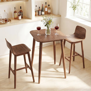 36 Inch Counter Height Bar Table Wooden High Top Pub Table with Solid Rubber Wood Legs-Walnut