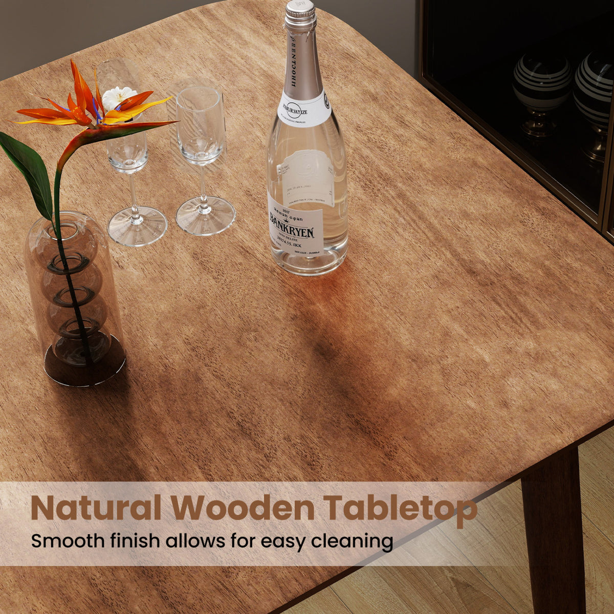 36 Inch Counter Height Bar Table Wooden High Top Pub Table with Solid Rubber Wood Legs-Walnut