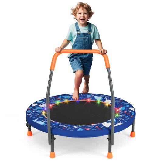 Mini Trampoline Folding Small Rebounder for Kids with Lights-Navy