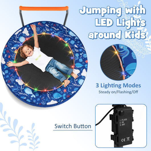 Mini Trampoline Folding Small Rebounder for Kids with Lights-Navy