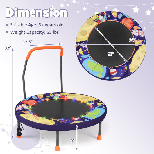 Mini Trampoline Folding Small Rebounder for Kids with Lights-Purple