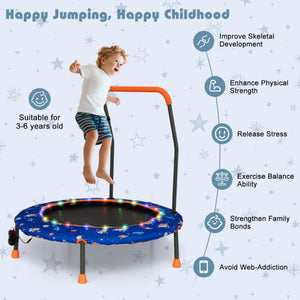 36 Inch Mini Trampoline with Colorful LED Lights and Bluetooth Speaker-Blue