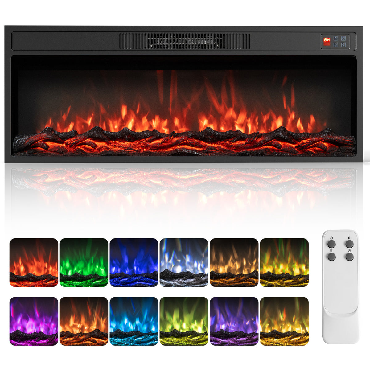 36 Inch Recessed Electric Fireplace Heater with Adjustable Flame Colors & Brightness