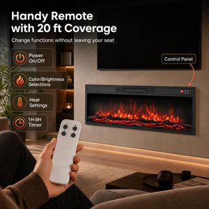 36 Inch Recessed Electric Fireplace Heater with Adjustable Flame Colors & Brightness