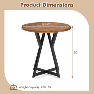 36 Inch Round Dining Table with Metal Pedestal Base-Rustic Brown