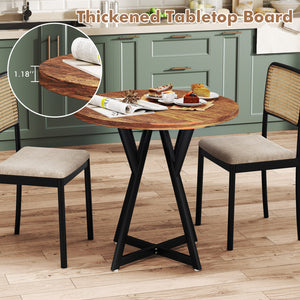 36 Inch Round Dining Table with Metal Pedestal Base-Rustic Brown