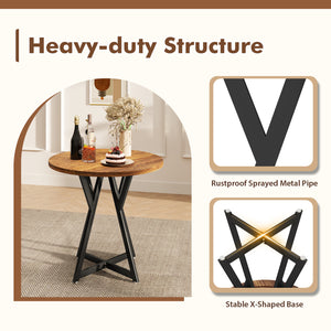 36 Inch Round Dining Table with Metal Pedestal Base-Rustic Brown