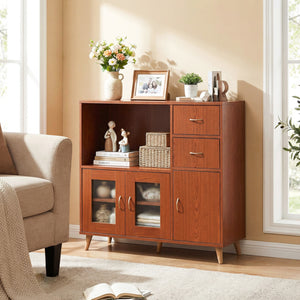 36 Inch Sideboard Buffet Cabinet with Open Compartment-Brown