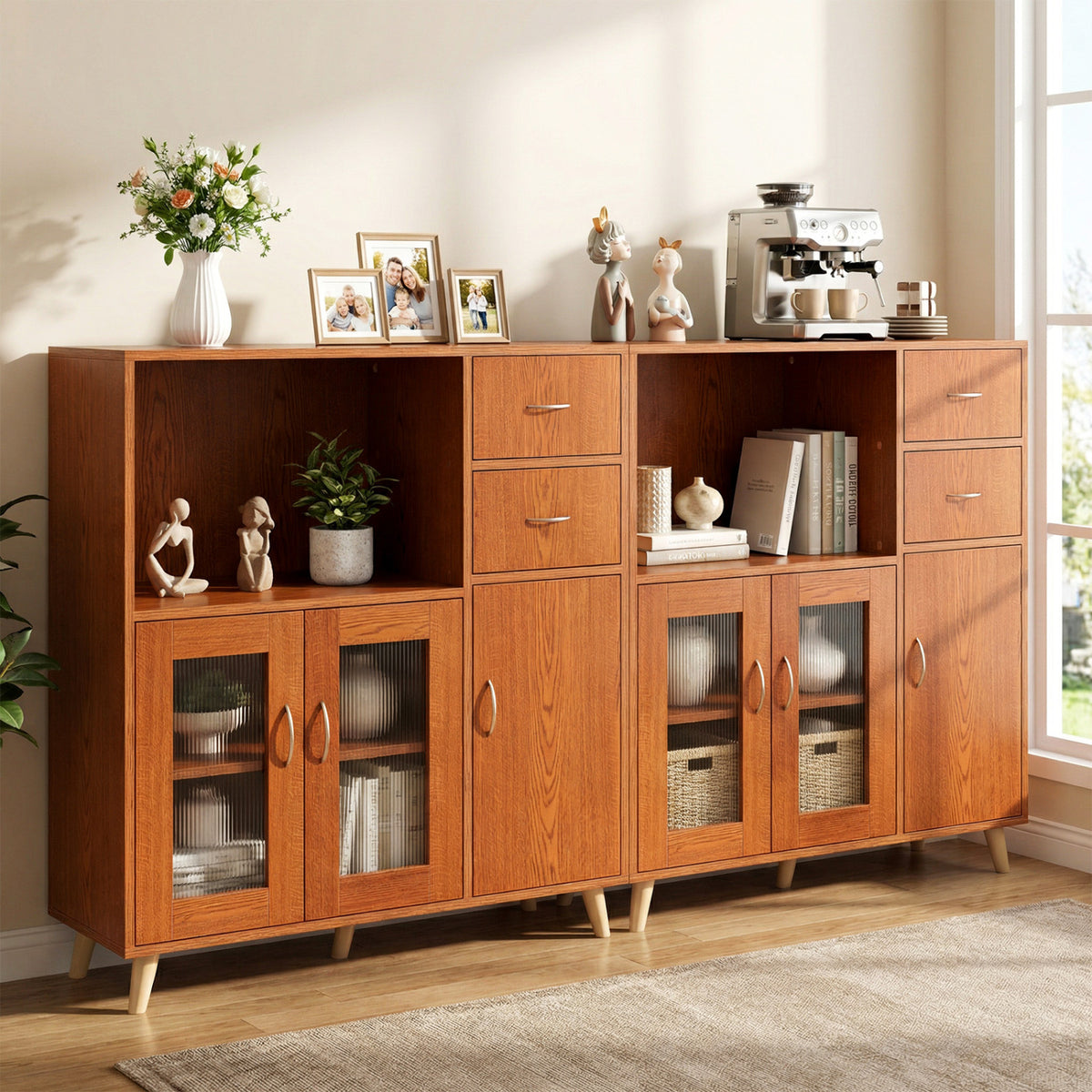 36 Inch Sideboard Buffet Cabinet with Open Compartment-Brown