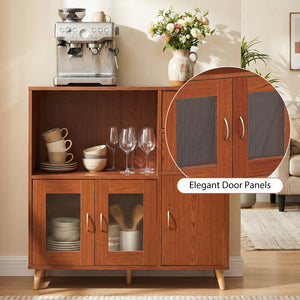 36 Inch Sideboard Buffet Cabinet with Open Compartment-Brown
