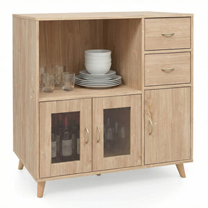 36 Inch Sideboard Buffet Cabinet with Open Compartment-Natural