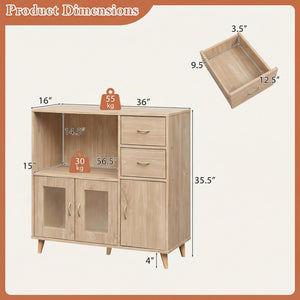 36 Inch Sideboard Buffet Cabinet with Open Compartment-Natural