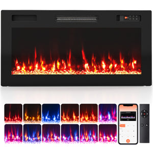 36 Inch Smart WiFi Electric Fireplace with Recessed and Wall Mounted