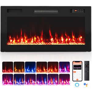 36 Inch Smart WiFi Electric Fireplace with Recessed and Wall Mounted