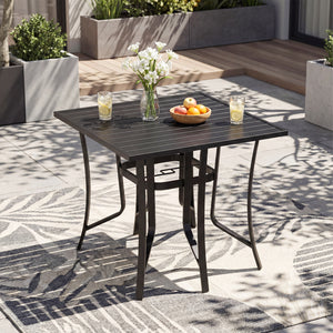 36 Inch Square Patio Table for 4 Metal Dining Table with Umbrella Hole-Black