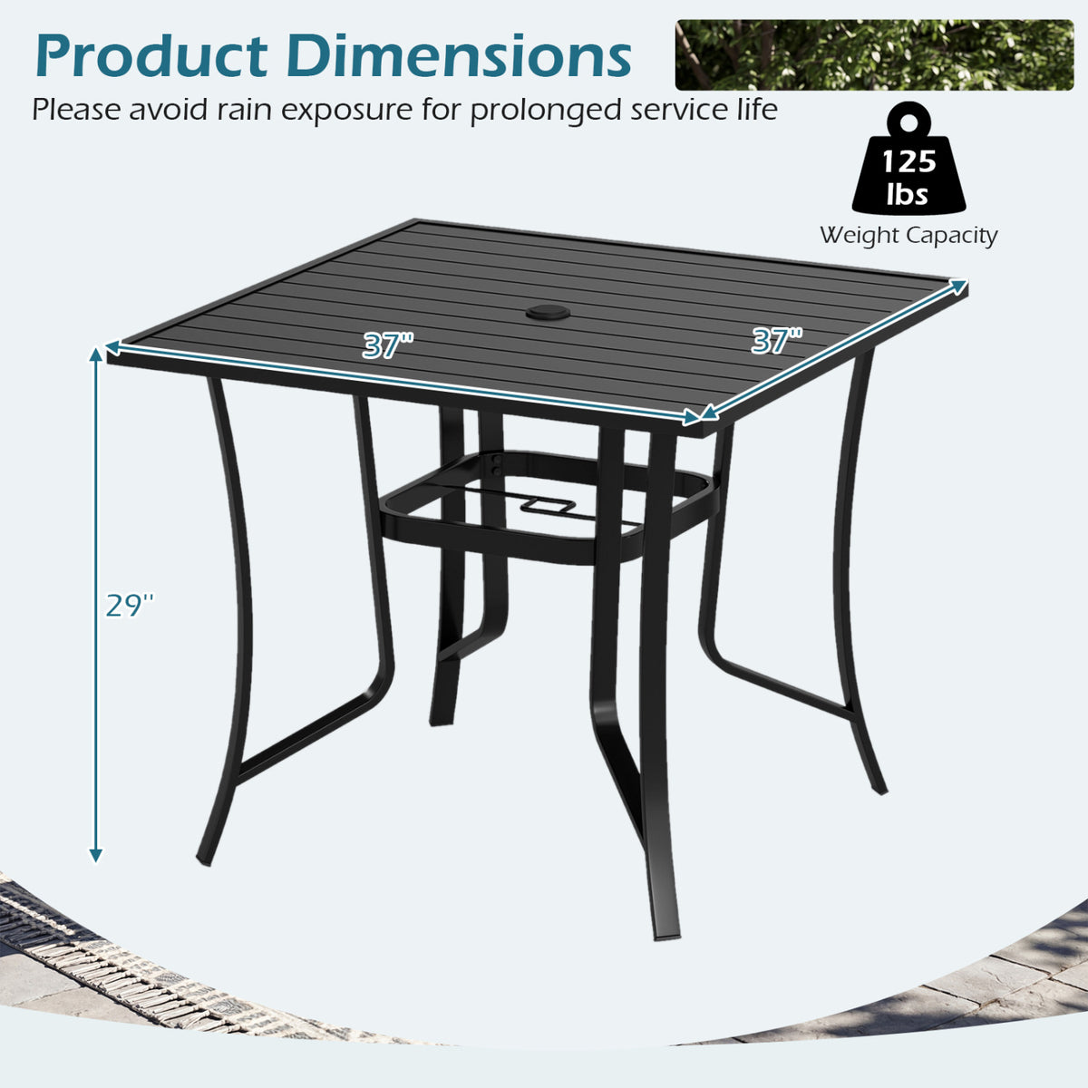 36 Inch Square Patio Table for 4 Metal Dining Table with Umbrella Hole-Black